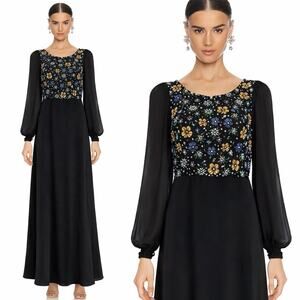 VTG Pronovias Floral Heavy Beaded Embellished Chiffon Billowy Sleeve Gown 6